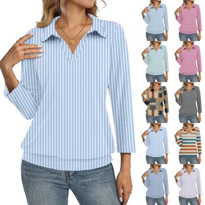 Women's Fashionable Casual Striped Plaid Printed Top
