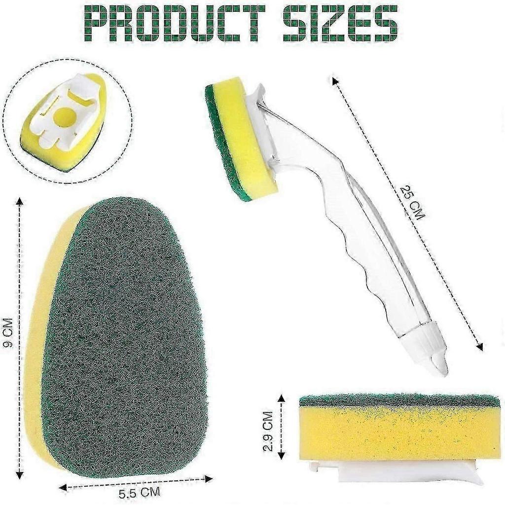 Non Scratch Dishwand Refills Handle, Dish Wand Refill Pack, 6 Heavy Duty Replacement Sponge Heads Set, Soap Dispenser Scrubbers