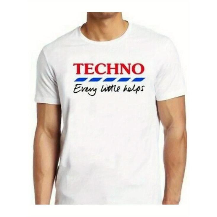 Men s Techno Music Graphic T-Shirt - Funny Retro Parody Design with Every Little Helps Slogan & Techno Sound Effects, White Casual Round Neck Tee for S чёрный