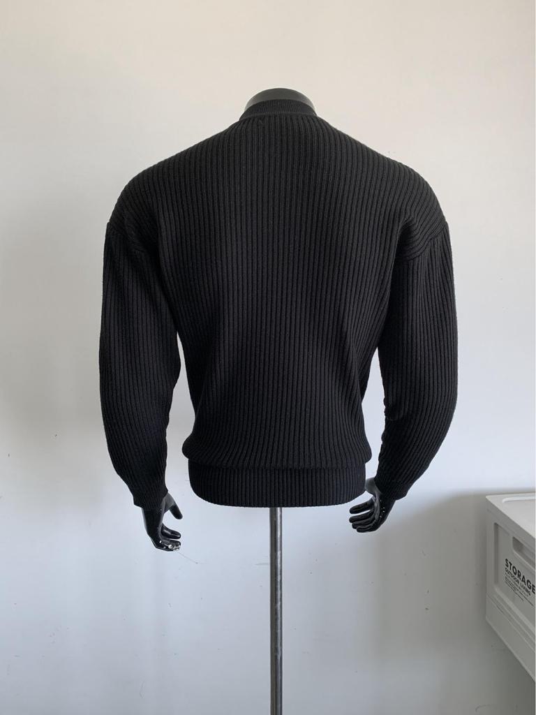Men's Winter Korean-Style Ribbed Knit Sweater with Half-High Collar - Trendy, Clean Fit