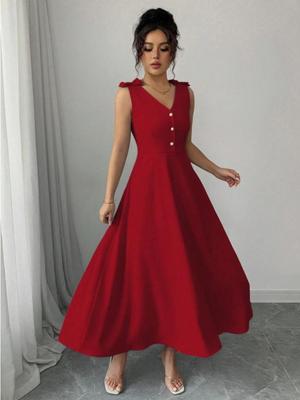 Blaues ärmelloses Midi-Kleid mit Schleife und Knopfleiste in der Taille, Frühjahr/Sommer 2025