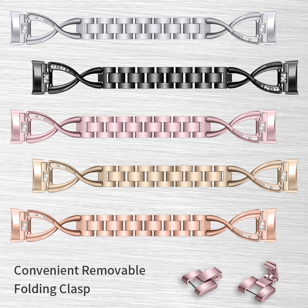 For Fitbit Charge 3/4 Universal Watch Strap Metal Watch Band with Decoration for Girls