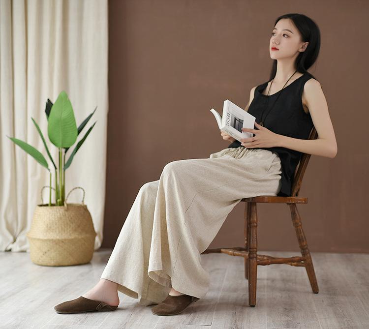2025 Summer Women's Retro Cotton & Linen Wide-Leg Pants