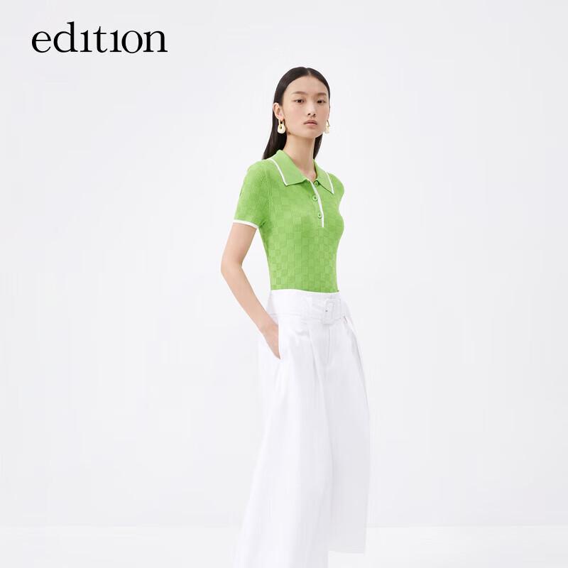 Edition Women's Sporty Plaid Polo Knit Short Sleeve Top