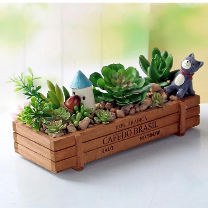 Retro Garden Plant Pot Vintage Wooden Storage Box for Sundries Stationery Pen Box Succulents Flower Pots Balcony Home Decoration