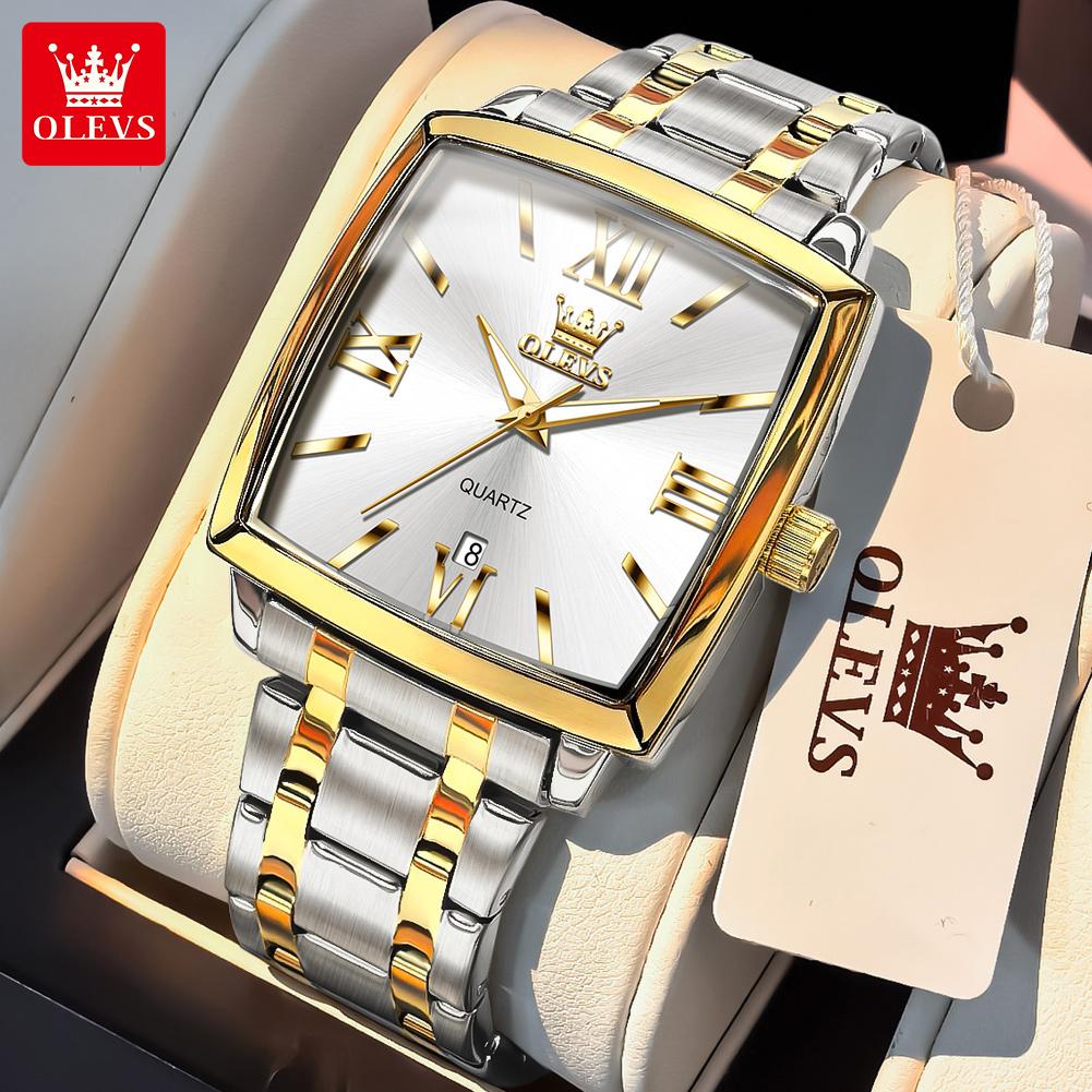 OLEVS Mens Watch Simple Original Brand Quartz Watch Waterproof Luminous Square Watch Automatic Date Watch For Man Gifts