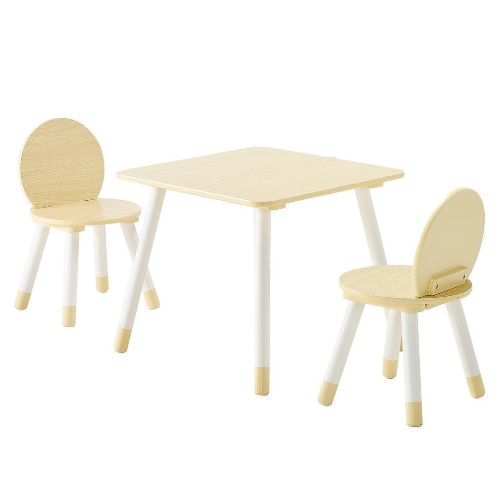 Kids Table and 2 Chairs Set, Toddler Table and Chair Set with Rounded Edge Design & Graffiti Desktop, Wooden Desk for Art, Craft, Reading, Learning,