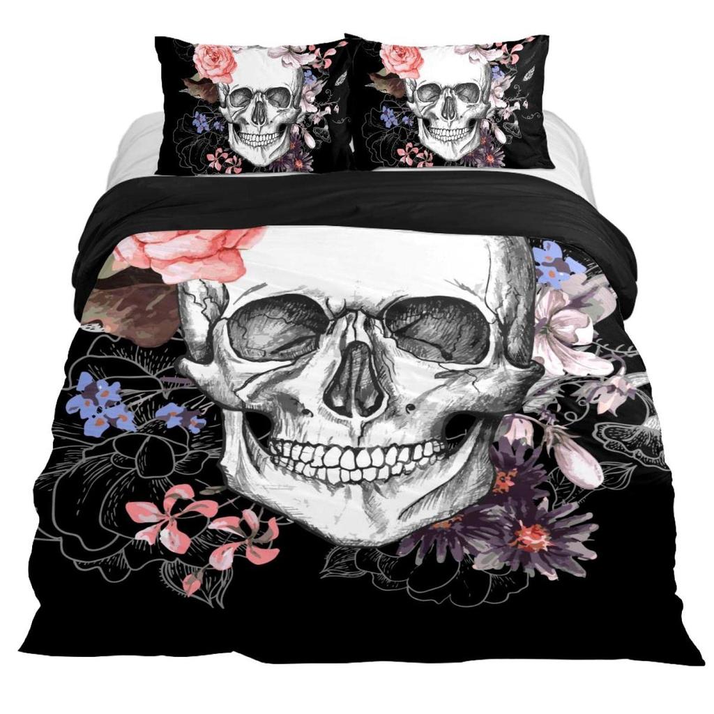 Lucifer Morningstar Set Copripiumino Satanico Set Biancheria da Letto Satanica Dimensioni Matrimoniali Queen Size, Copripiumino Trapuntato Gotico con Teschio