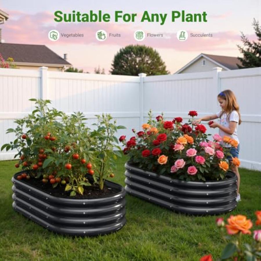 4X2X1 FT Oval Raised Garden Bed Metal Planter Box for Outdoor Gardening Easy Assembly Raised Bed for Vegetables Fruits Flowers