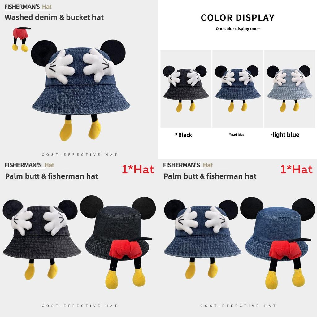 Mickey Mouse Denim Bucket Hat With Breathable Uv Protection For Summer Fashion Accessories