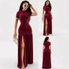 Dress Women's Summer Round Neck Solid Color Fitted Slit Patchwork New Comfortable Minimalist Fashionable Niche Versatile Elegant