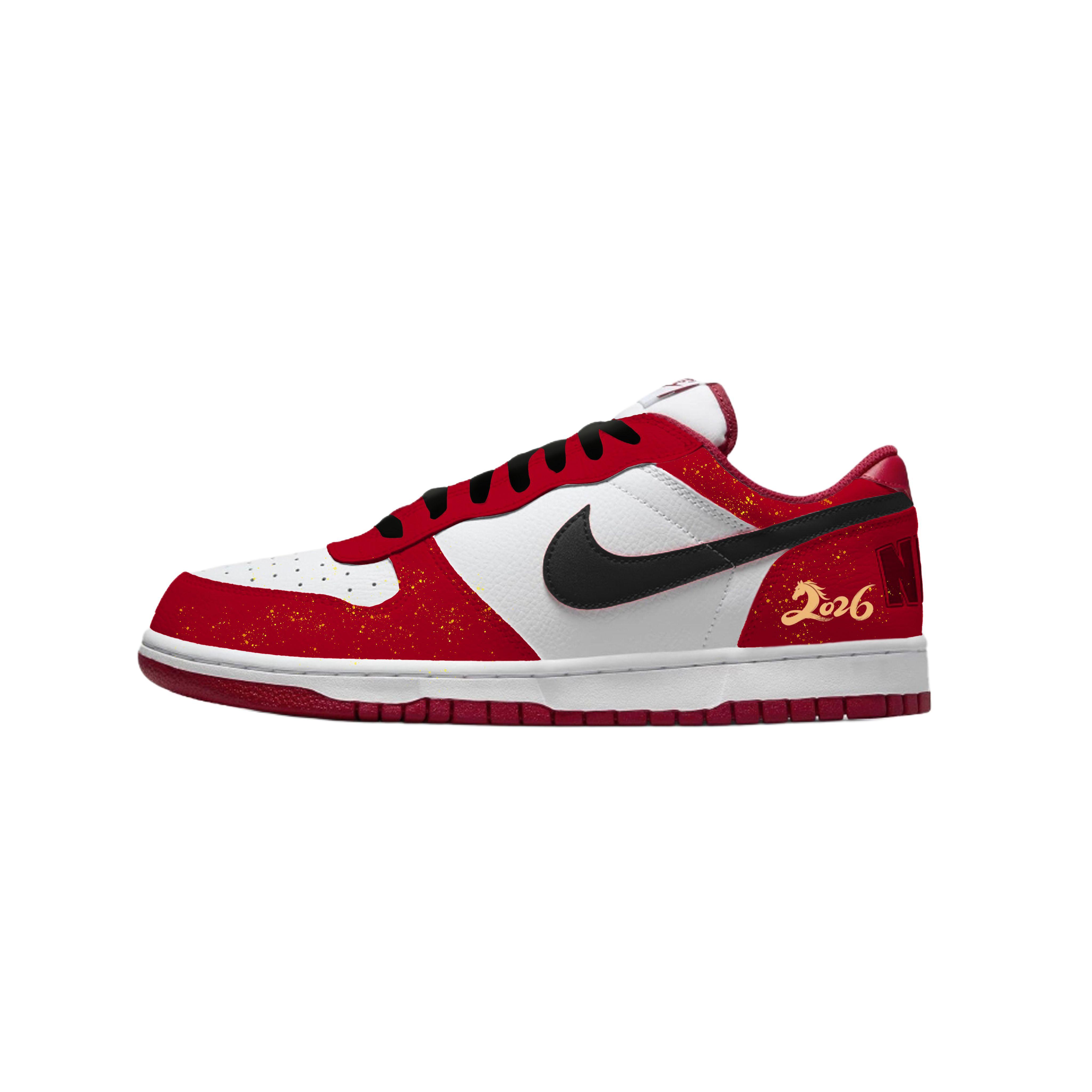 

Nike Big Golden Horse Brings Blessing Coverage Cushioning Low top Skateboard Shoes Men s Red White 355152-150(Team1602-) 43