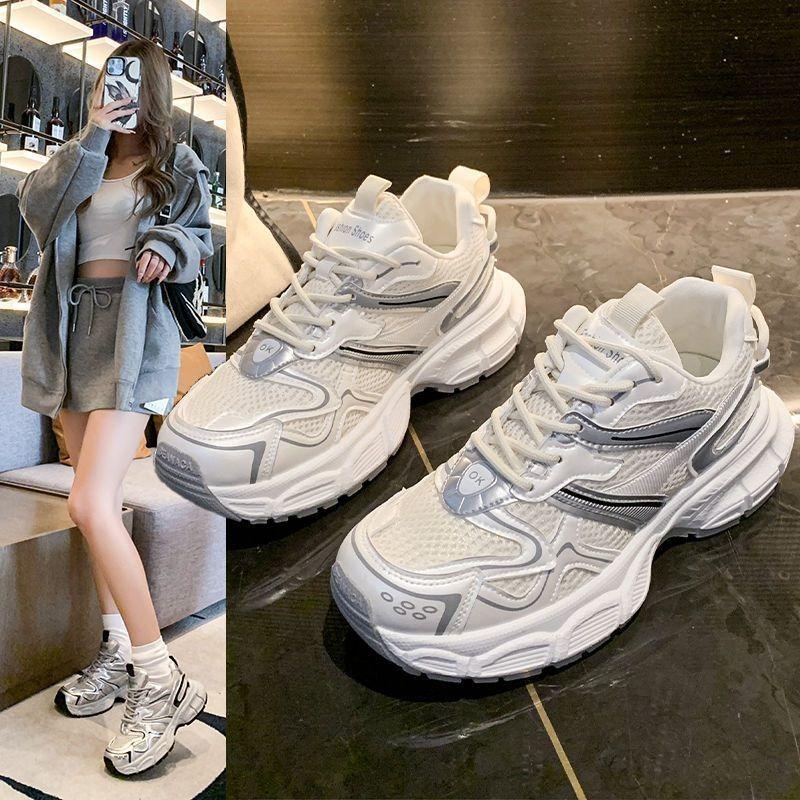 Silver Daddy Shoes Women's Mesh Breathable Versatile New Casual Sneakers Casual Shoes Show Feet