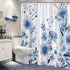 1pc Botanical Floral Shower Curtain - Blue & White Ethereal Pattern, Polyester, Machine Washable, Fashionable Bathroom Decor