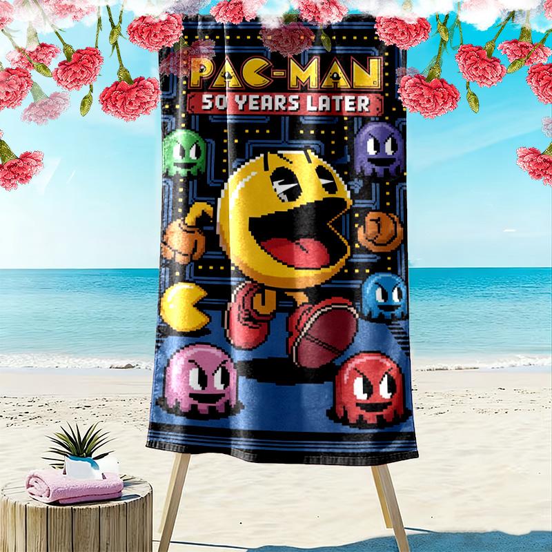 Pacman Print Beach Towel, Large Soft Quick Dry Towel for Beach Camping Swimming