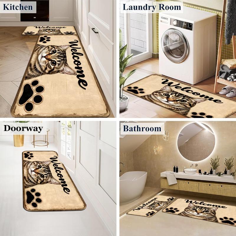 Flannel Cat Welcome Floor Mat, Non-slip Absorbent Floor Mat At The Entrance, Dirt-resistant Carpet At The Entrance of The Home