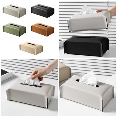 PU Leather Tissue Box Rectangular Paper Towel Container Elegant Tissues Storage Case Refillable Napkin Dispenser
