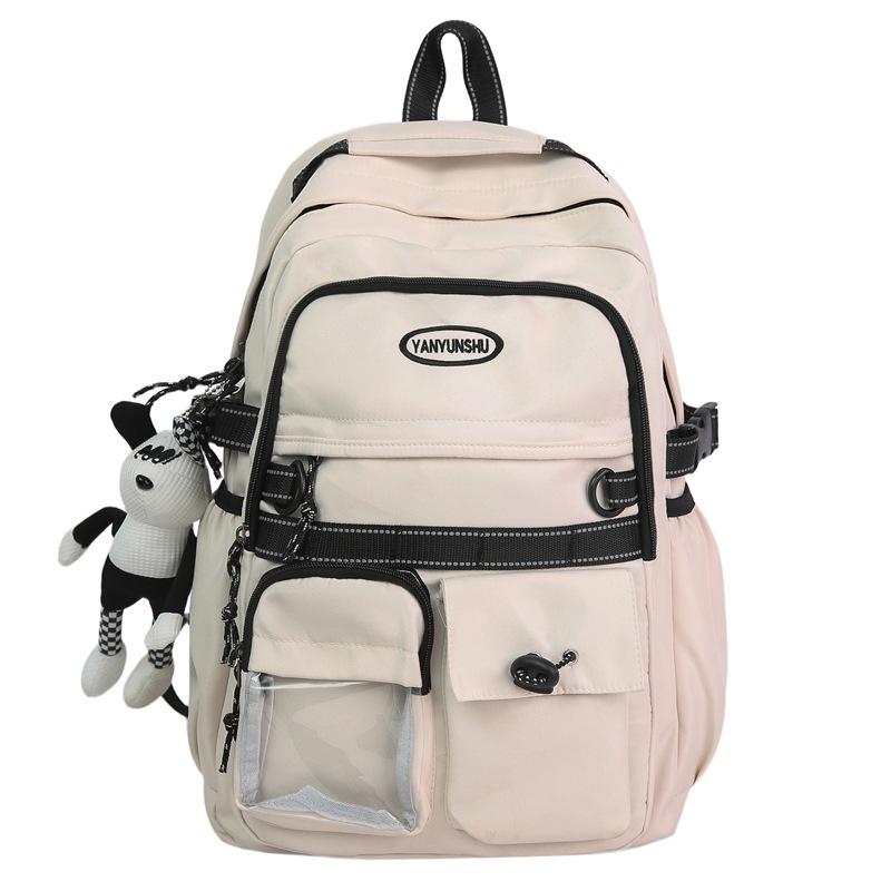 Schoolbag Hong Kong Style Couple Backpack Male and Female Versatile Machine Head Trend Large Capacity College Student School Bag Personality Junior H