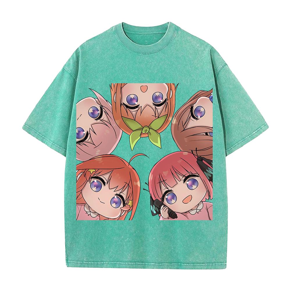 The Quintessential Quintuplets Printed Tee Men Women Washed Cotton T-shirts Manga Vintage T Shirt Unisex Short Sleeve Tshirt