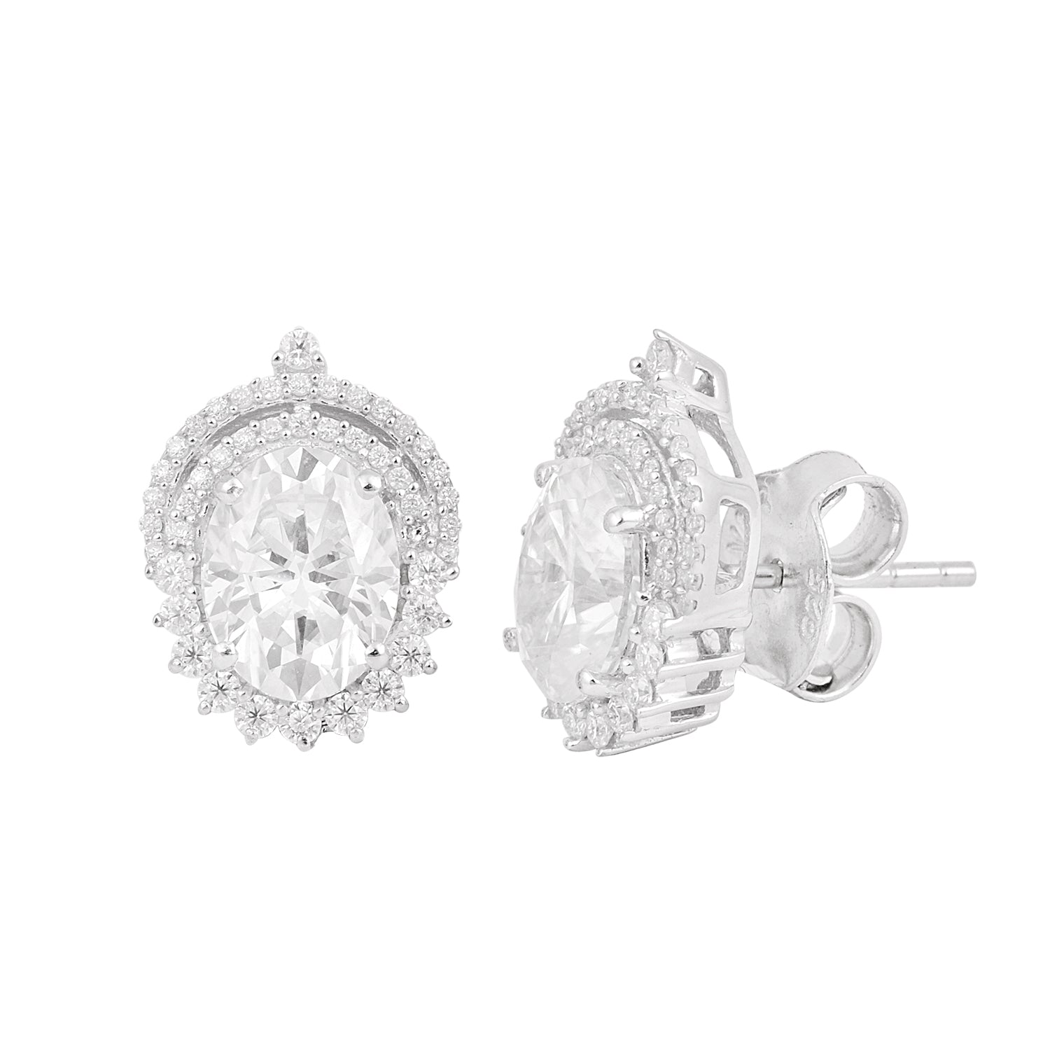 

Moissanite Oval Sparkling Studs Earrings - Sterling Silver білий