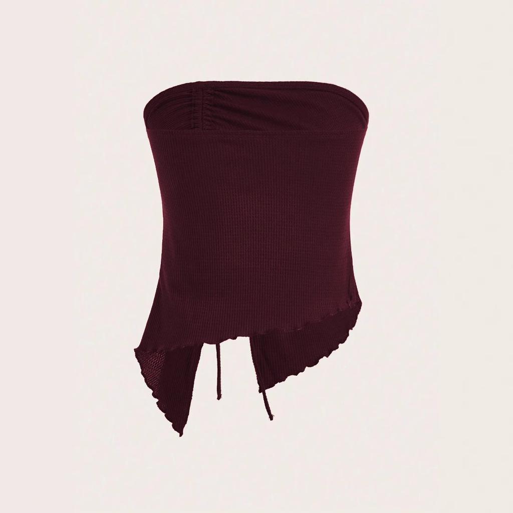 European and American Women's Clothing, Summer 2025, New Style, Drawstring Slit, Irregular, Waffle, Slim Fit Strapless, Vest Top