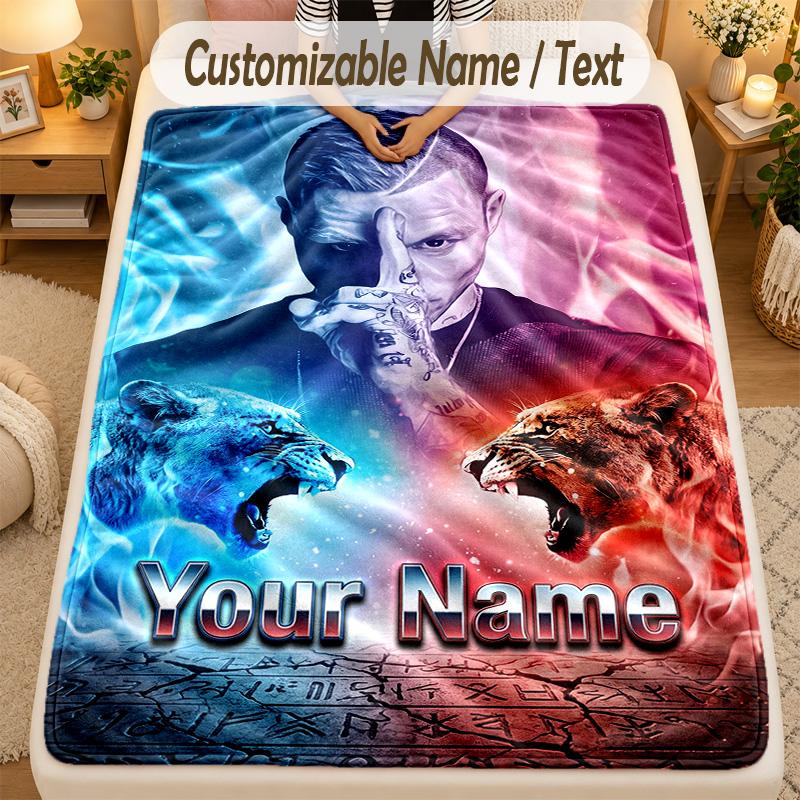 Flannel BlanketKontra K Custom Name Text Personalized Soft Warm Throw Blanket Home Decor Gift