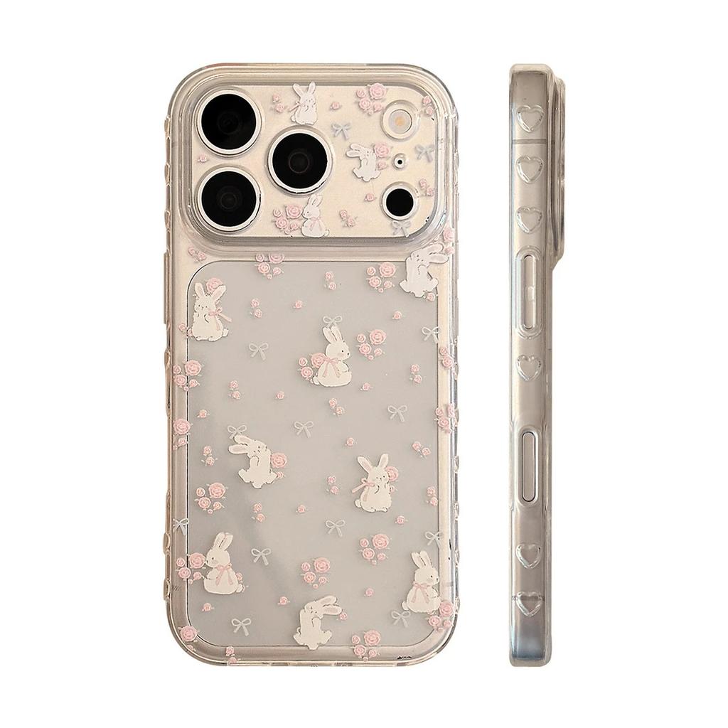 Gentle Rose Rabbit for Apple 17Pro Phone Case iPhone16/15/14/13 Side Love 12 Soft