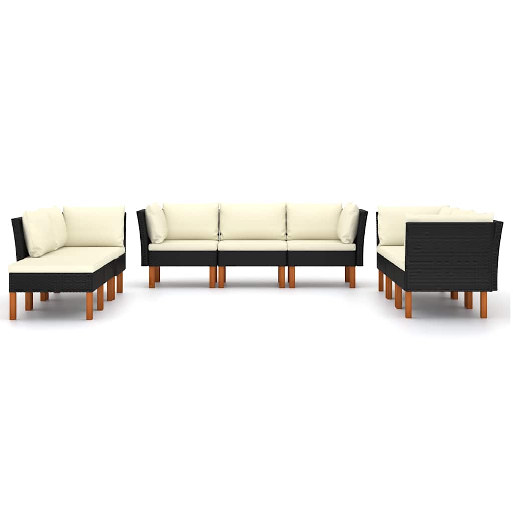 9 piece Garden Lounge Set with Cushions Poly Rattan Black