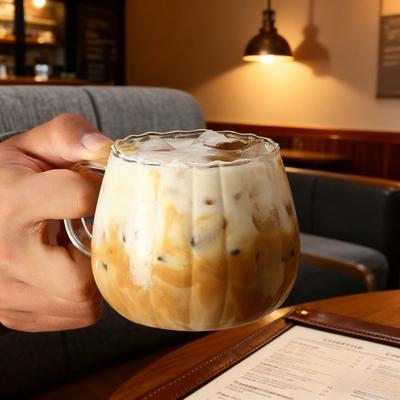 400 ml Höga Borosilikatglas Koppar Kreativ Randig Mugg Pumpakopp Frukost Mjölkglas Vattenkopp Tekopp Hem Kontor Dricksglas