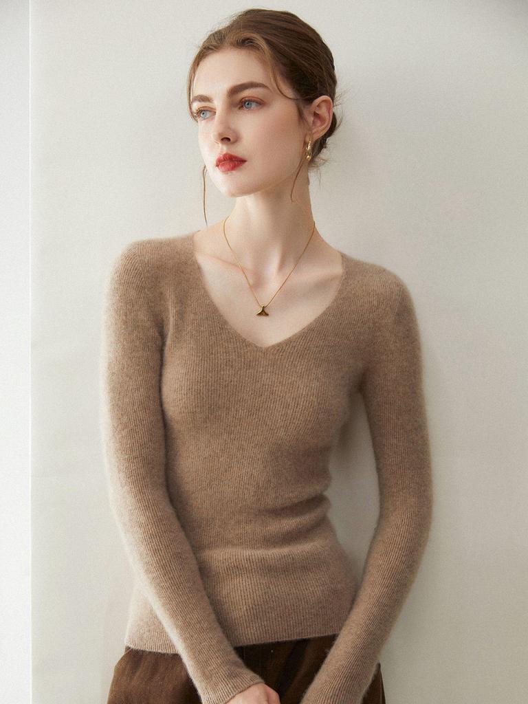 Women's 100% Pure Cashmere V-neck Sweater - New 2026 Autumn/Winter Slim Fit Base Layer Knit