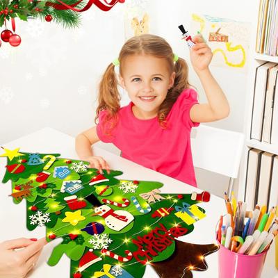 DIY Felt Christmas Tree with 5m LED Lights 3-Foot Tall Wall Hanging Decor with Detachable Ornaments Montessori Holiday Activity for Kids And Home