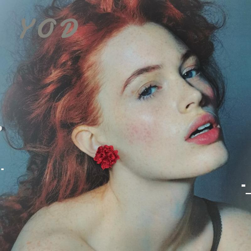 Czerwony Kwiat Damskie Kolczyki Sztyfty Składany Kwiatowy Unikalny Design Moda Koreańska Małe Kolczyki Bohemskie Akcesoria do Uszu brincos