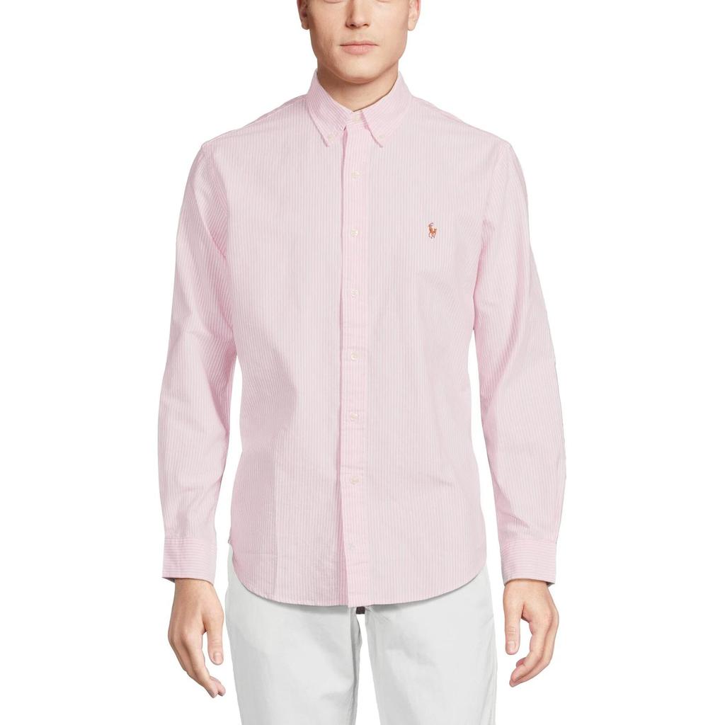 Chemise Homme Polo Ralph Lauren Manches Longues Coupe Cintrée Logo Brodé Rose 710953704-001