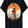 Samurai Girl Vintage Retro Sakura Cherry Blossom T-Shirt(422)