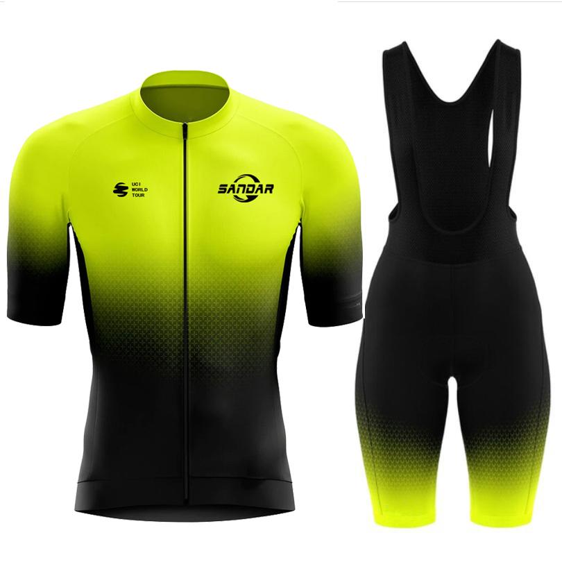 2025 Cyklistický oděv s vysokou viditelností pro muže - Set dres s krátkým rukávem + polstrované šortky, odvádějící vlhkost, cyklistické sportovní oblečení