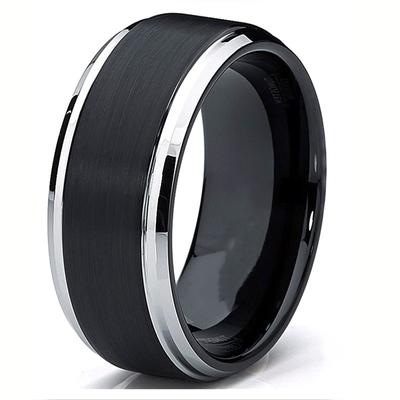 Fashion 8mm Domed Tungsten Carbide Ring with Silver Color Beveled Edges Stainless Steel Wedding Rings for Men Premium Jewelry