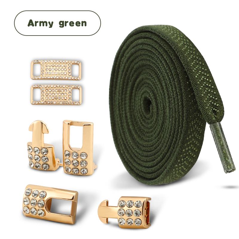 Gold Diamond buckle Shoelaces without ties Elastic Laces Sneakers Tennis No Tie Shoe laces Flat Shoelace for Shoes accessories