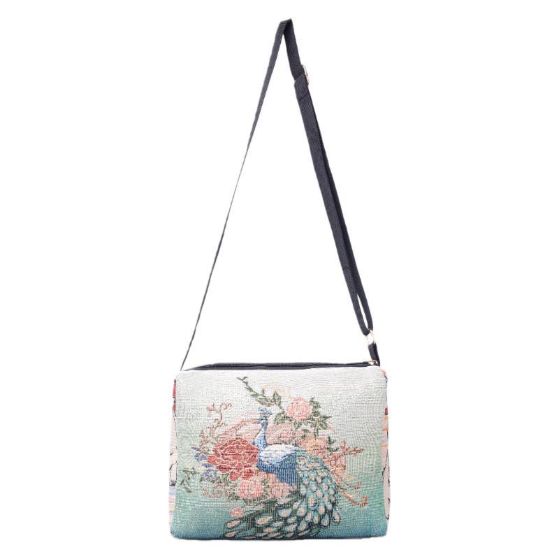 Chinese Style Doublesided Embroidered Flower Canvas Crossbody Bag For Casual Outings