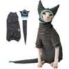 Sphynx Cat Clothes Black Stripe Breathable Shirts Suit, Pet Hat and Shirt Set (Medium)