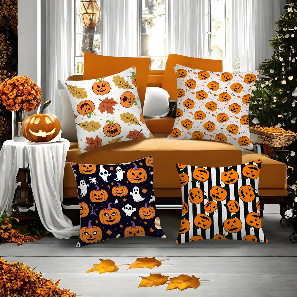 Pillow Case Cute Halloween Scary Pumpkin Holiday Horror Atmosphere Short Plush Double-sided Printing Home Cushion Cover