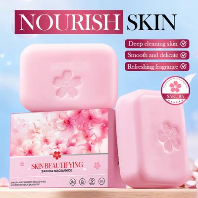 Gentle Moisturizing Soap with Free Foaming Net, Sakura Scented Bar for Facial Cleansing and Bath, Leaves Skin Nourished