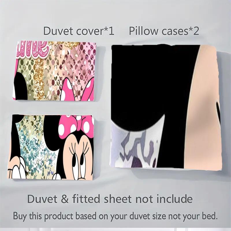 Custom 3pcs Minnie Polka Sparkle Bow Bedding Sets For All Sizes New 104D Printed Bed Cover Comforter Duvet Cover Pillowcase Bedroom Decoration
