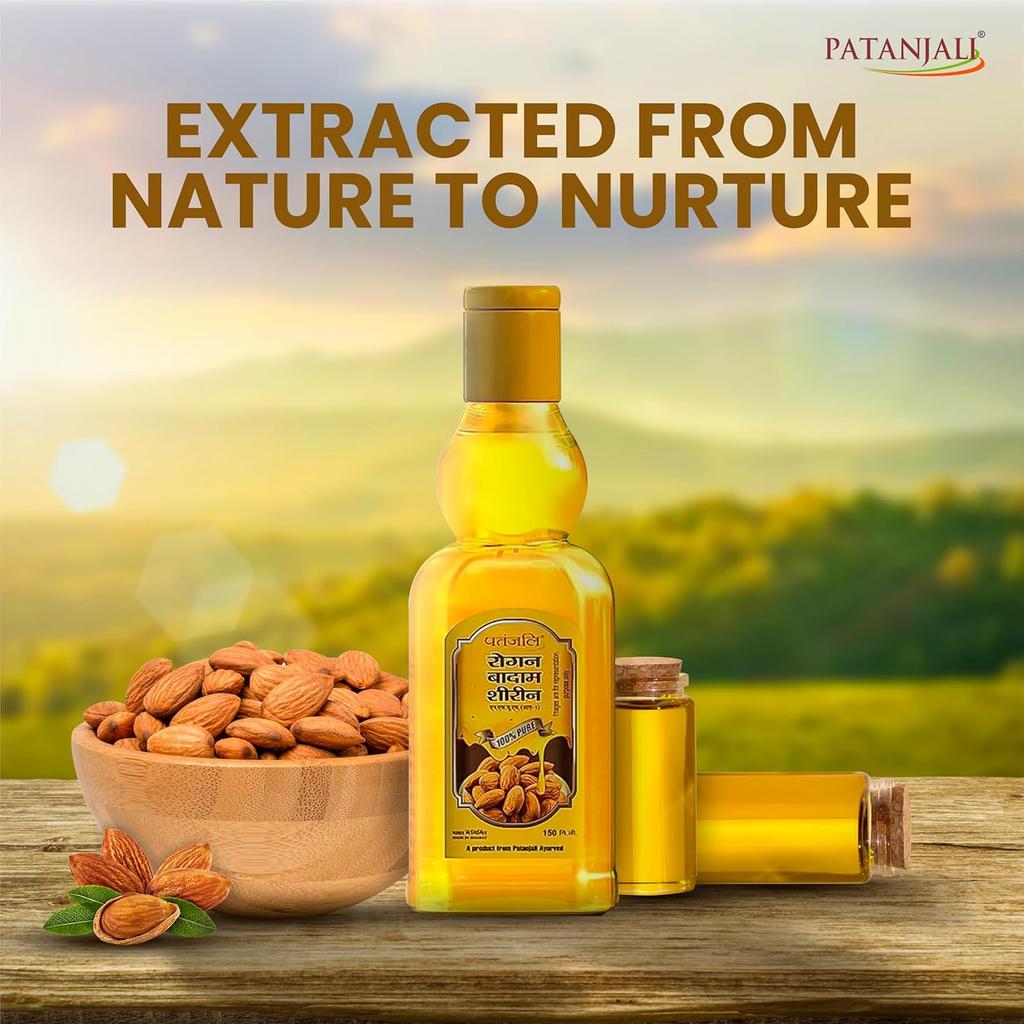 Patanjali Rogan Badam Oil 150ml Pack of 1 – Pure Almond Oil for Hair and Skin Care Nourishment