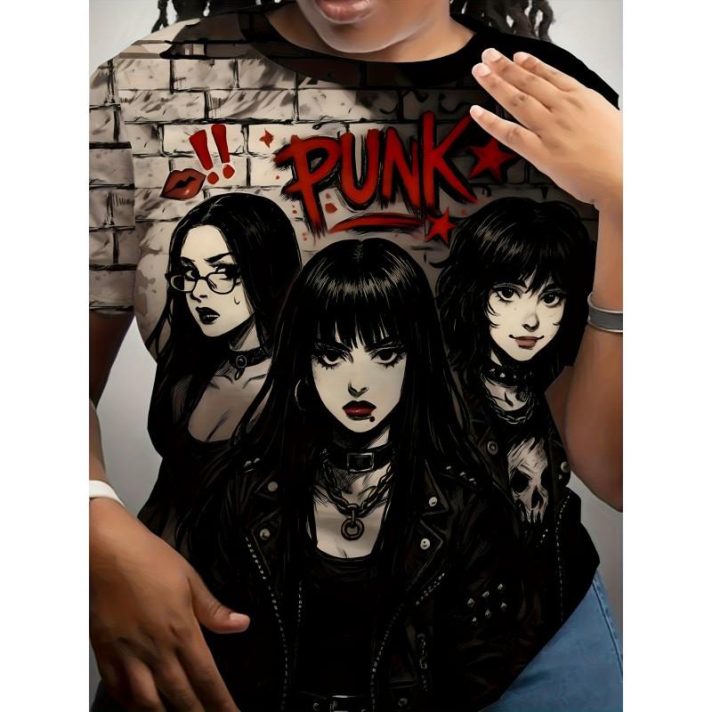 Streetwear Punk Style Graphic Tee Women - Comfortable Breathable Casual Round Neck Short Sleeve Top