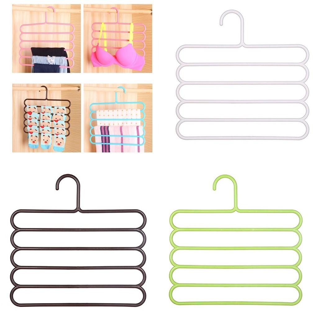 New Multi-functional Five-layer Pants Rack Clothes Hanger Candy-colored Plastic Hanger For Storage And Organization