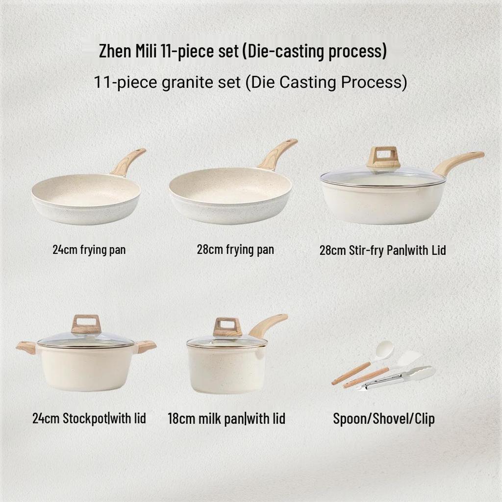 Granite Non-stick Cookware Set: Stovetop Milk Pot, Soup Pot, Wok, Frying Pan, Flat-bottomed Pan Kitchen Kit.