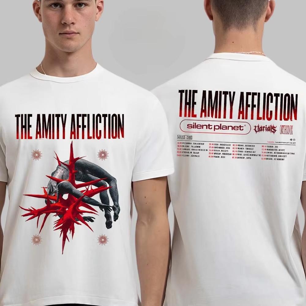 The Amity Affliction Monster Rose Print Tee Spring Horizons Tour Metalcore Streetwear Casual Unisex With Dates