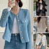 Fall Spring Women Cardigan Coat Single Breasted Long Sleeve Solid Color Loose OL Commuting Style Dating Shopping Jacket