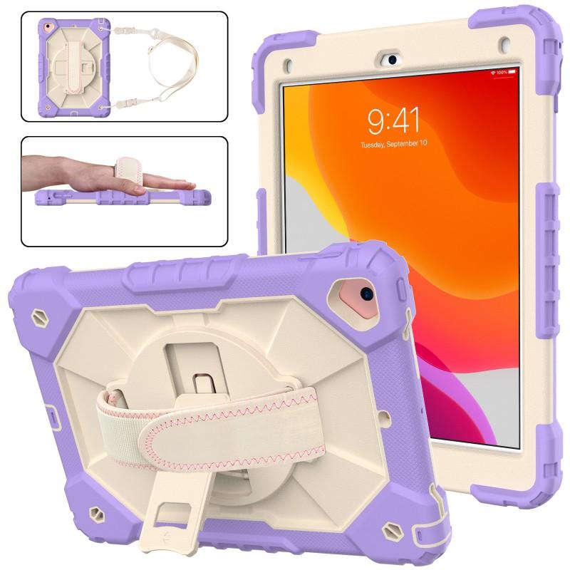 IPad 9th Gen 10.2 Inch Protective Case With Strap Full Coverage Silicone PC Hybrid Cover Stand Function