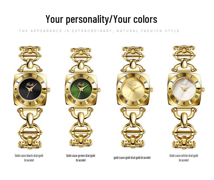 GEDI Alloy Vintage Quartz Watch - Elegant Ladies' Design with Exquisite Copper Bracelet